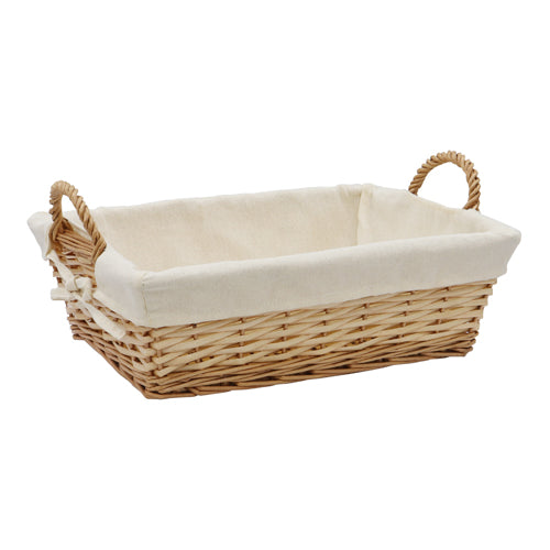 Panier de rangement rectangulaire JVL en acacia tressé à la main, finition miel avec doublure en saule.