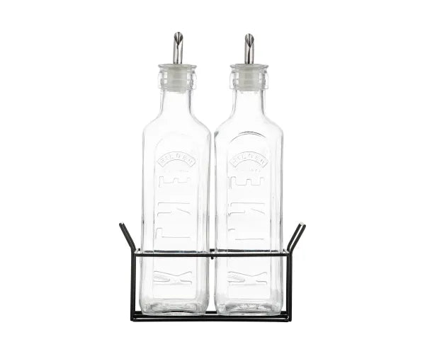 Kilner LOT DE 2 BOUTEILLES À HUILE ET SUPPORT MÉTALLIQUE 0,6 LITRE