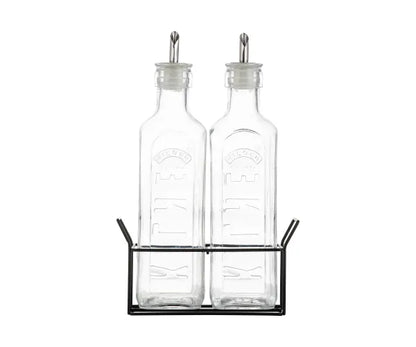 Kilner LOT DE 2 BOUTEILLES À HUILE ET SUPPORT MÉTALLIQUE 0,6 LITRE