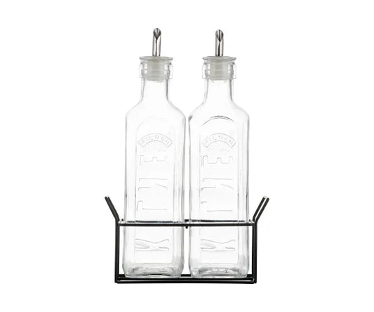 Kilner LOT DE 2 BOUTEILLES À HUILE ET SUPPORT MÉTALLIQUE 0,6 LITRE