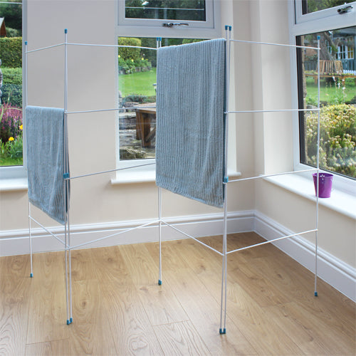 JVL Étendoir à Linge Pliant à Quatre Panneaux, Intérieur/Extérieur, Plastique/Métal, Blanc