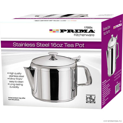 16oz Tea Pot - Stainless Steel 500ml - Stylish Colour Box Perfect for Tea Enthusiasts