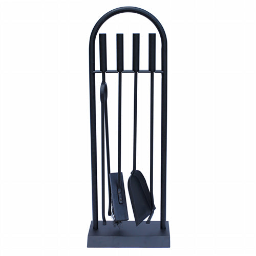 Lambeth 4 Piece Companion Set + Stand - Black | Stylish Fireplace Accessories.