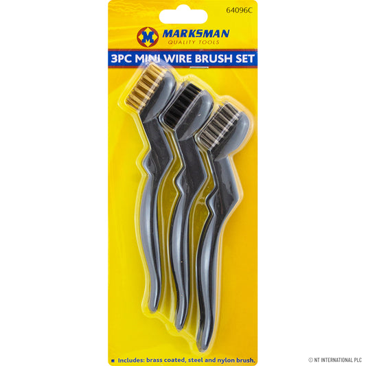 Mini Wire Brush Set - 3pc 7"/18cm Brushes for Precision Cleaning and Detail Work