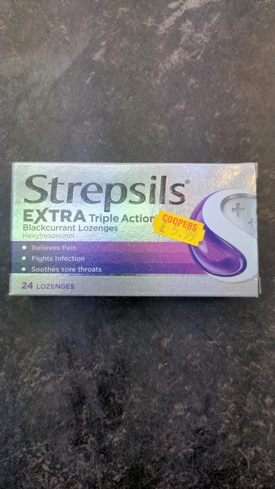 Strepsils Extra Triple Action Blackcurrant Lozenges Fast Relief for Throat Irritation
