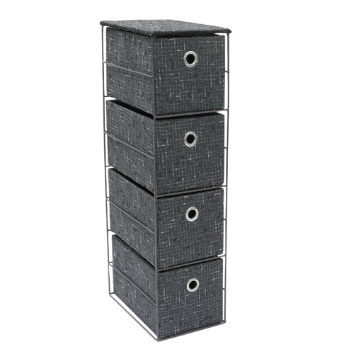 Organisez avec style : Tour de rangement étroite Shadow à 4 tiroirs en tissu.