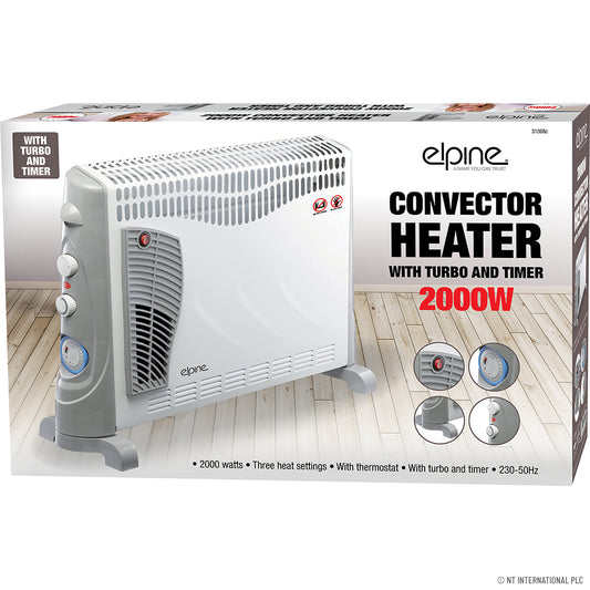 Restez au chaud avec notre convecteur élégant gris – Minuteur et ventilateur turbo inclus.