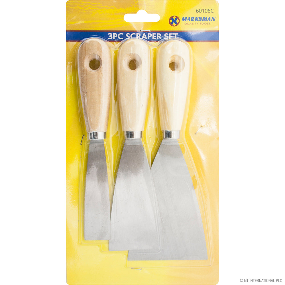 Ensemble de 3 racloirs de qualité supérieure avec des manches en bois élégants pour un travail de précision.