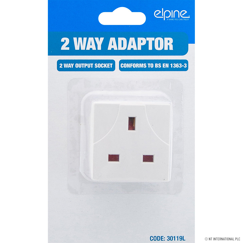 13A 2 Way Mains Adaptor in White - Convenient On-Card Design