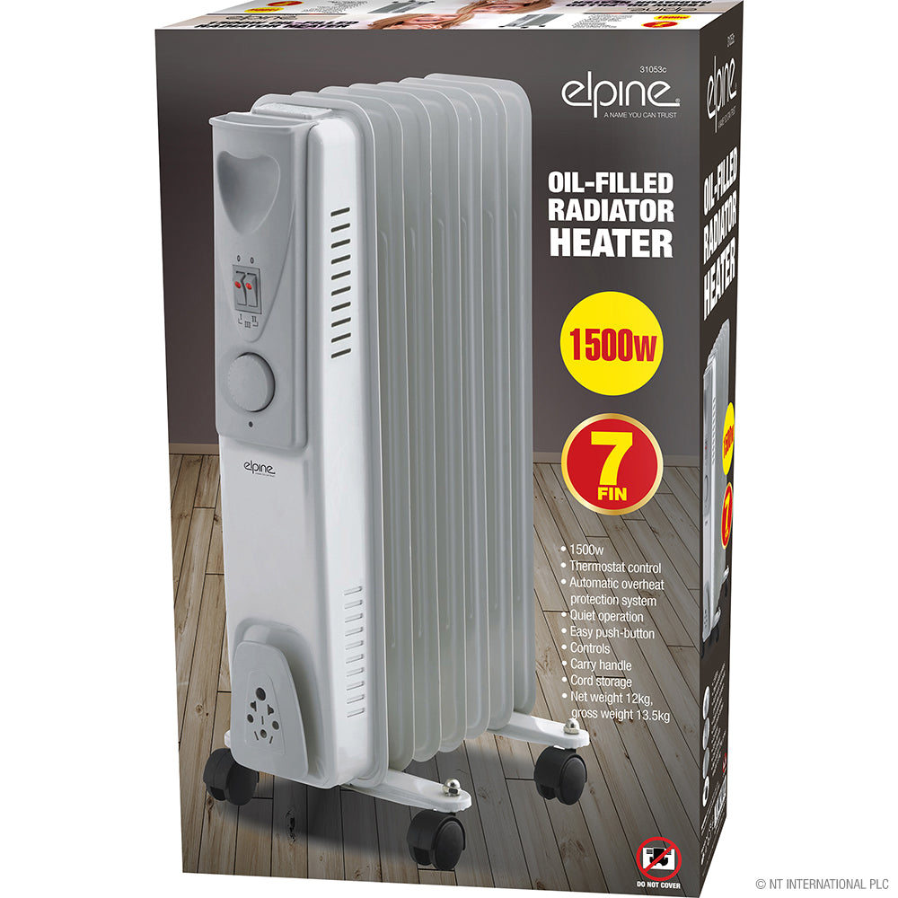 Radiateur à bain d'huile Elpine 1500W 7 ailettes, blanc