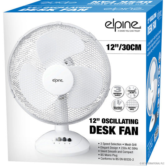 Restez au frais avec style : Ventilateur de bureau oscillant de 30 cm (12") d'un blanc élégant - La meilleure solution de rafraîchissement