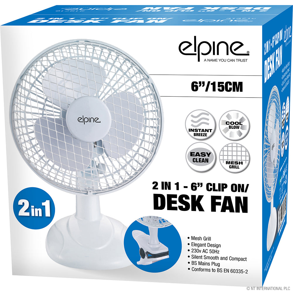 Restez au frais n'importe où avec notre ventilateur de bureau à pince 2-en-1 de 6" (15 cm) – une solution de refroidissement pratique et portable.