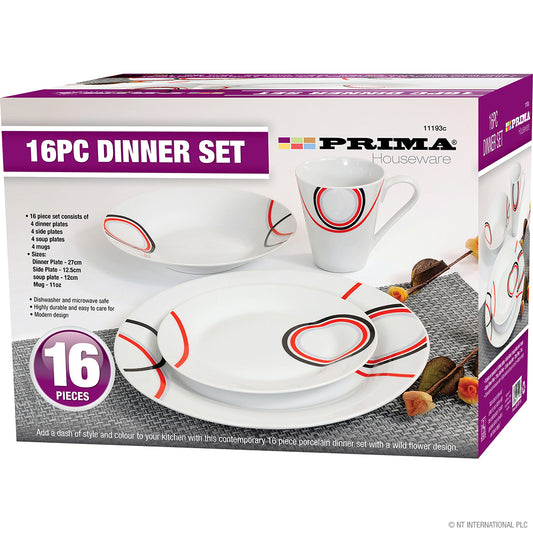 Service de table 16 pièces élégant au design saisissant rouge et noir - Sublimez votre expérience culinaire !