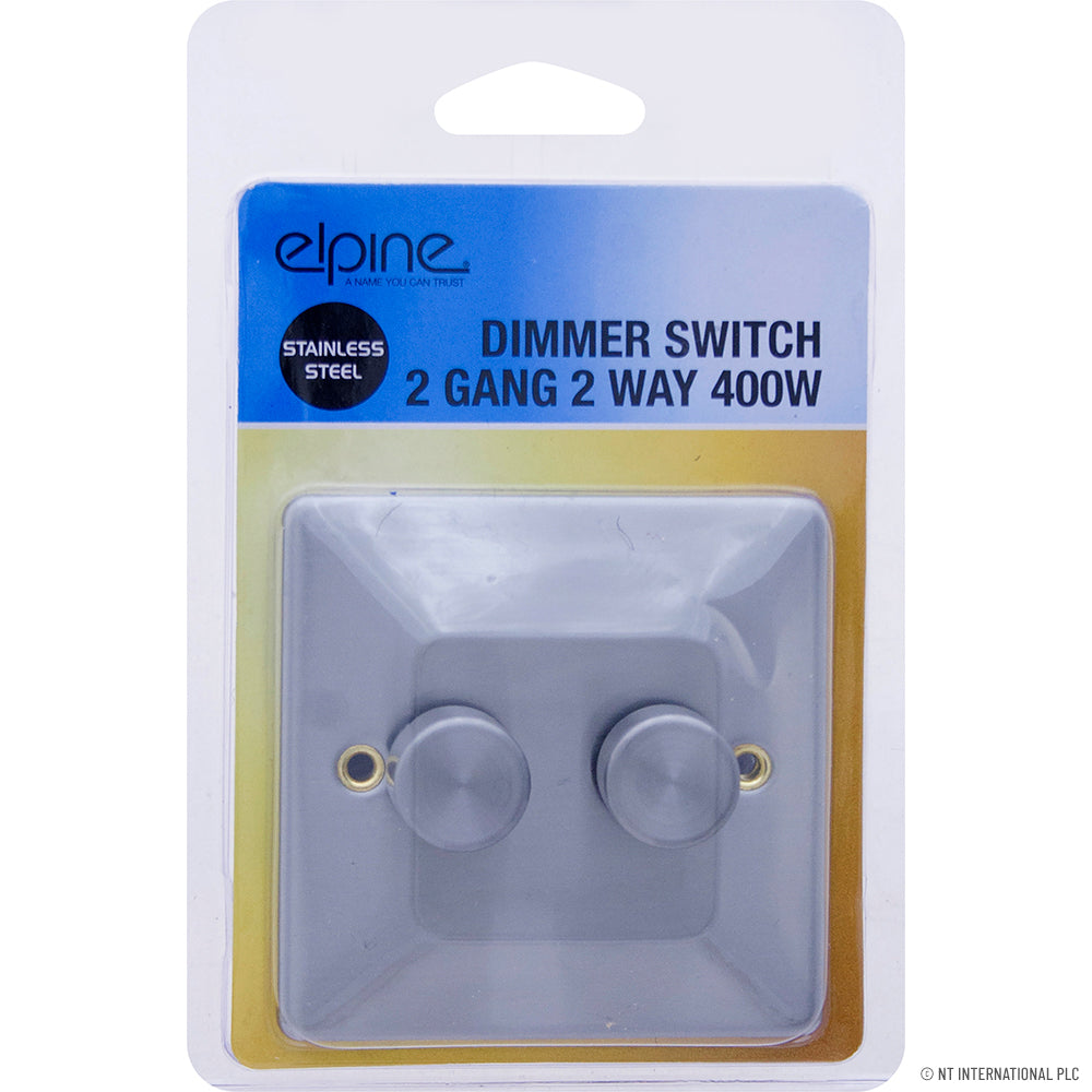 Upgrade Your Home Lighting with 2 Gang 2 Way Dimmer Switch - 400w Stainless Steel.