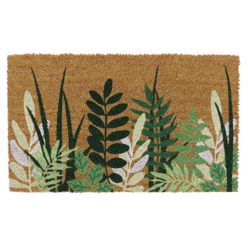 Paillasson en latex et fibre de coco – Motif végétation | 45 x 75 cm | Tapis d'entrée écologique.