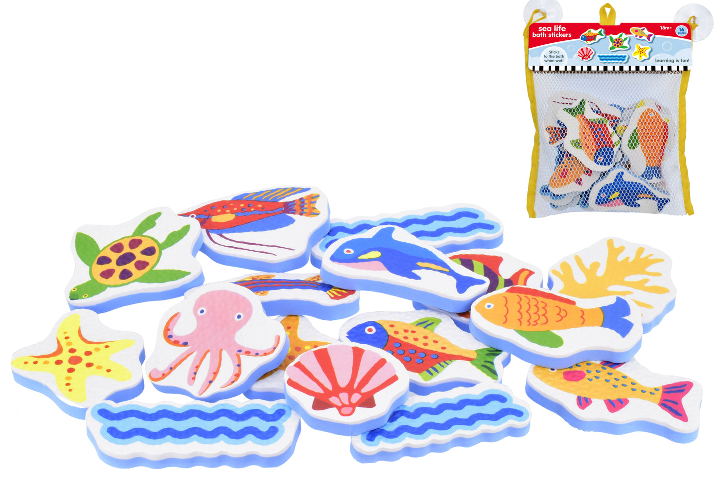 16pc Eva Bath Toys - Sea Life Collection - Fun Bathtime Play Set