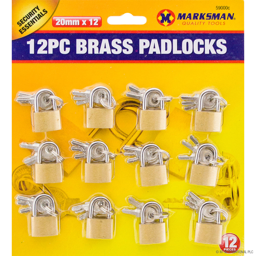 12pc Brass Padlock Set - 20mm High-Quality Locks for Enhanced Security