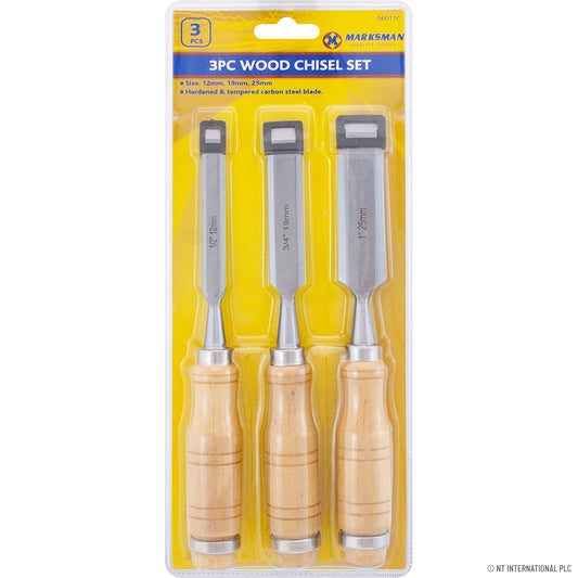 Premium 3pc Chisel Set with Wooden Handles - Precision Craftsmanship for Woodworking - 12/19/25mm Sizes