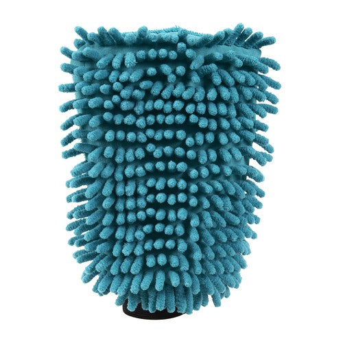 Gant de lavage JVL Car Care avec manchette élastiquée, chenille et microfibre, sarcelle/gris
