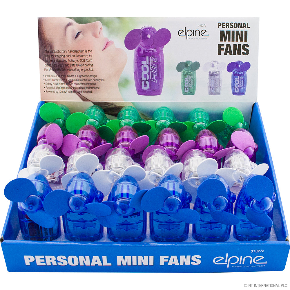 Restez au frais n'importe où avec les mini ventilateurs (24 pièces en présentoir de comptoir) - Praticité sans fil.