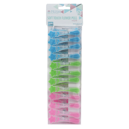 Prism Soft Touch Flower Pegs - 24 Pack in Assorted Colors | Keep Your Laundry Secure & Stylish.