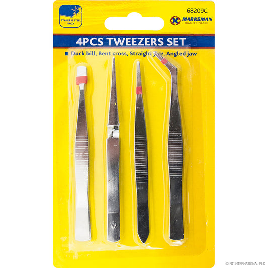 4pc Tweezer Set on Stylish Card Packaging