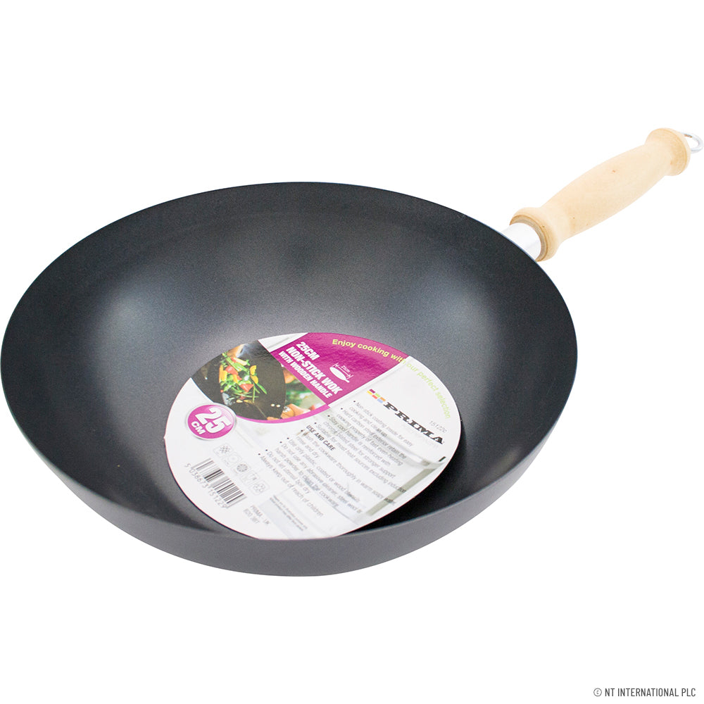Wok antiadhésif 25 cm avec poignée en bois Batterie de cuisine de qualité supérieure