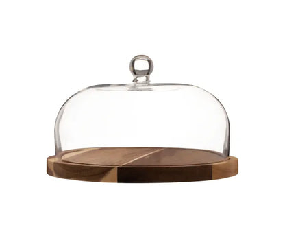 Planche en bois avec cloche à fromage/gâteau fabriquée à la main 26 cm | Plateau de service élégant.