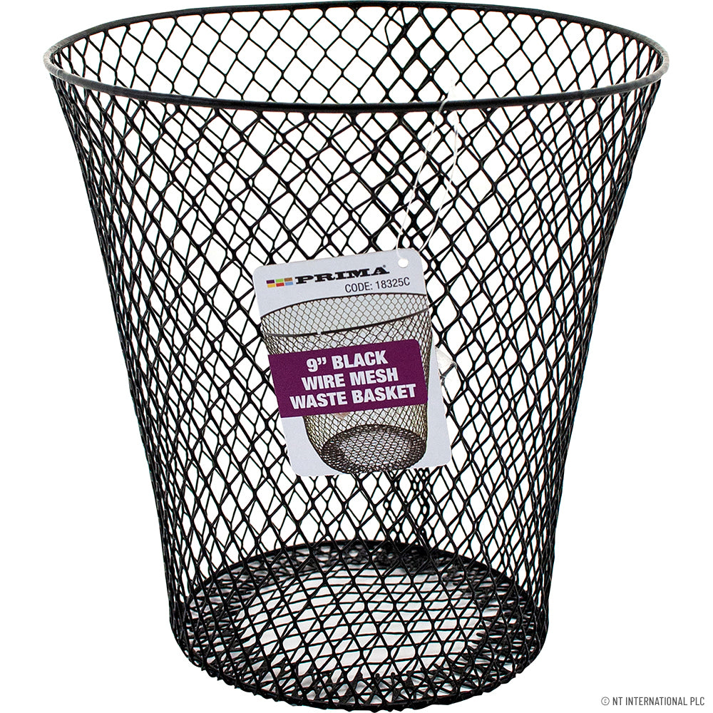 9-Inch Black Mesh Waste Paper Basket - Stylish and Functional!