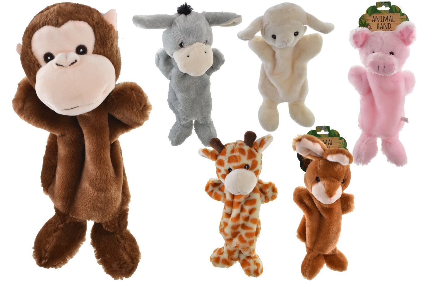 Marionnettes à main interactives animaux 25 cm - Lot de 6 personnages assortis | Idéal pour le jeu imaginatif
