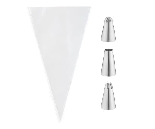Upgrade Your Piping Skills: Set of 3 Medium Nozzles with 6 Bags | BakeShop Essentials.