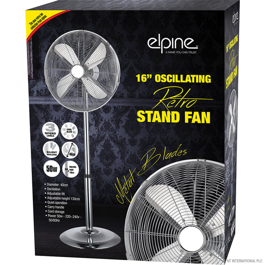Restez au frais avec style grâce à notre ventilateur sur pied rétro de 40 cm (16") et 50 W - une élégance vintage pour tous les espaces.