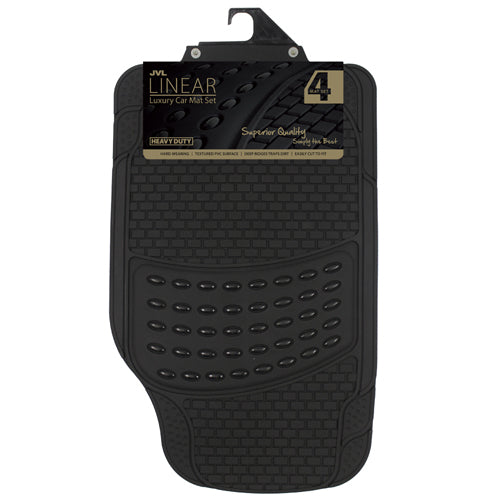 JVL Linear Heavy Duty Luxury Universal Rubber Car Mat Set - 4 Pieces, Black