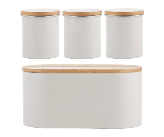 Organisez avec style : Ensemble de 4 boîtes de conservation Typhoon Essentials Oatmeal.