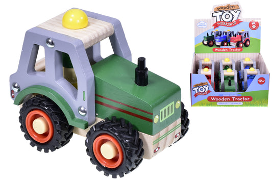Discover Rustic Charm: Wooden Tractor in Display Box (3 Assorted)