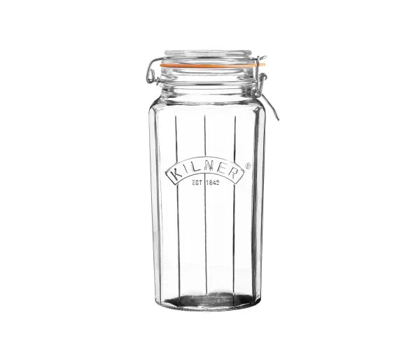 Bocal élégant à couvercle à clip à facettes 1,8 L : La solution de rangement parfaite.