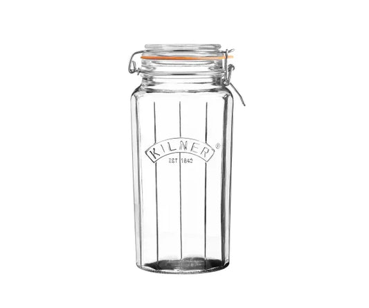 Bocal élégant à couvercle à clip à facettes 1,8 L : La solution de rangement parfaite.