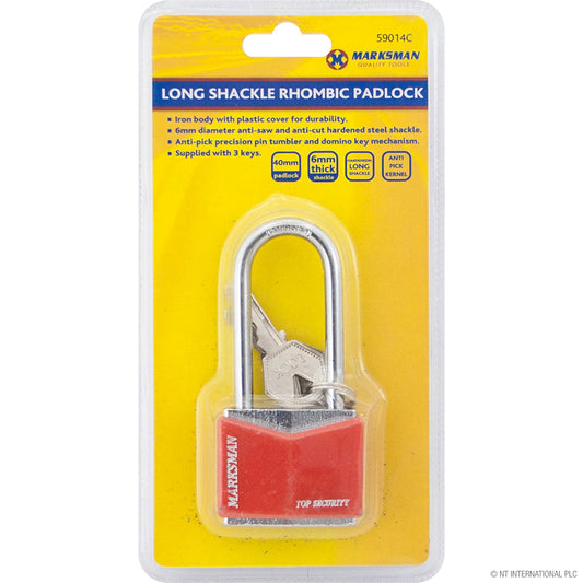 40mm Long Shackle Iron Padlock in Striking Red