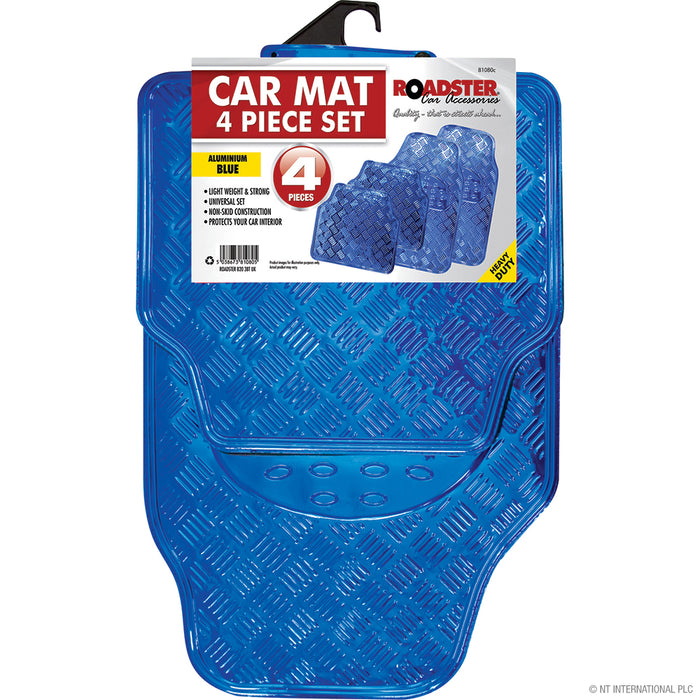 Premium 4pc Aluminium Car Mat in Blue | Stylish Protection for Your Vehicle Interior.