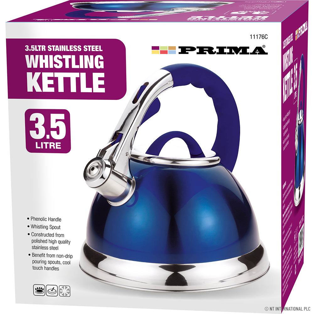 Bouilloire sifflante premium en acier inoxydable de 3,5 L avec finition élégante bleue et chrome – Idéale pour une infusion stylée !