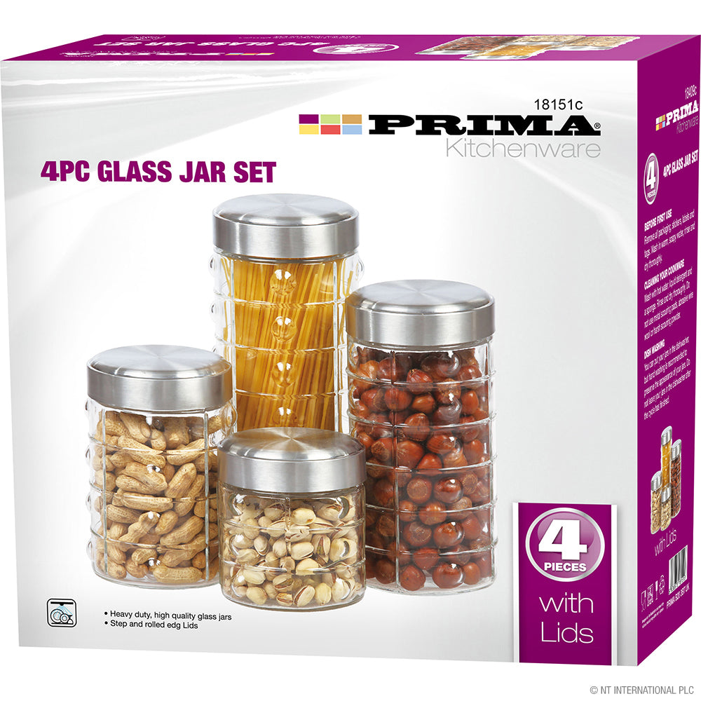 Lot de 4 bocaux en verre ronds avec couvercles en aluminium