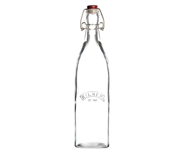 1 Litre Clip Top Square Bottle: Durable Glassware for Storage.