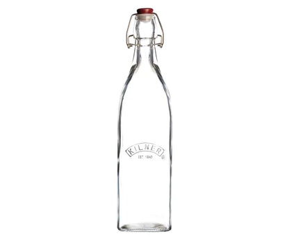 1 Litre Clip Top Square Bottle: Durable Glassware for Storage.