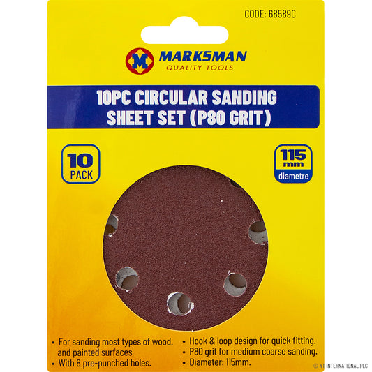 10pc Circular Sanding Sheet Set - P80 Grit