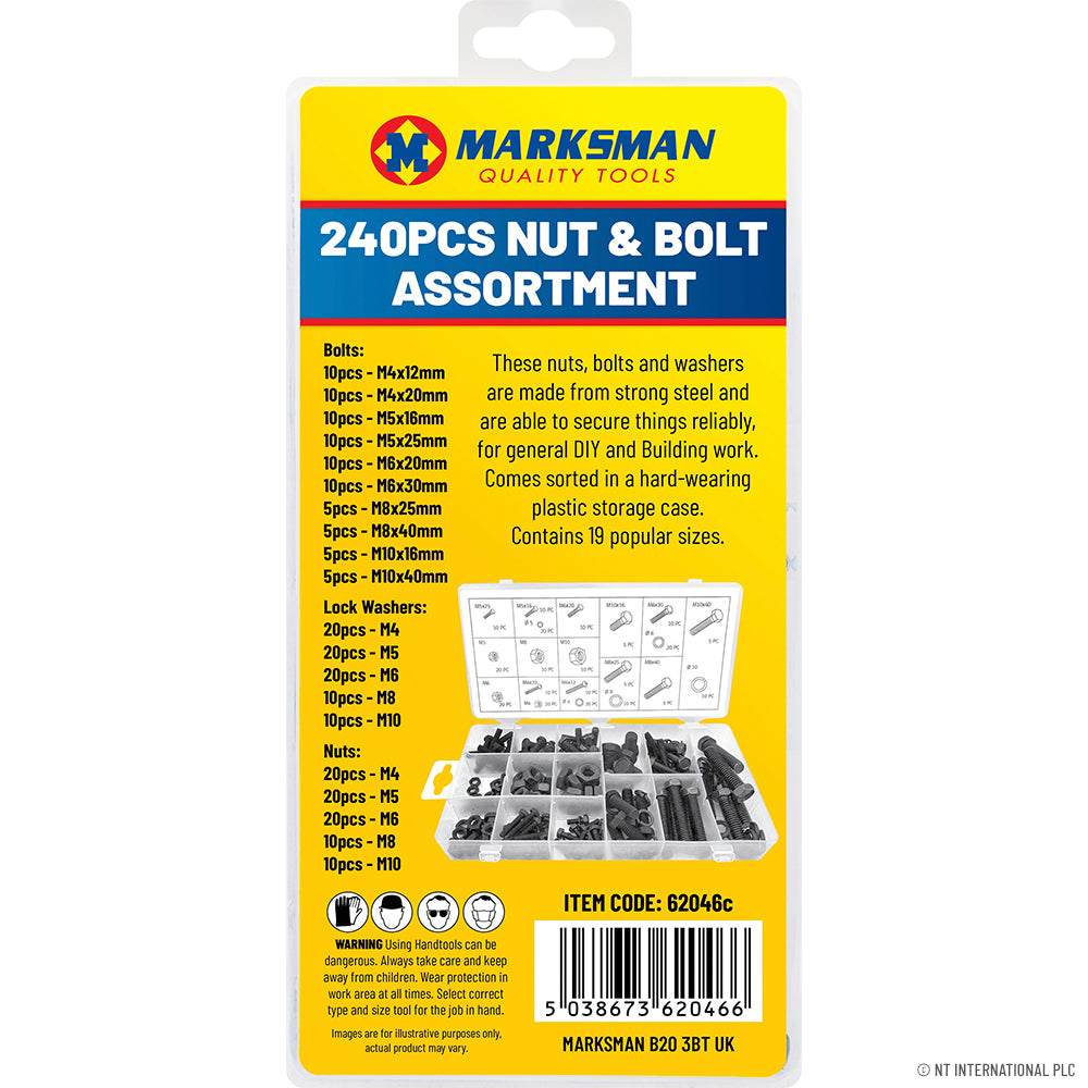 Kit d'assortiment de 240 écrous et boulons de qualité supérieure pour tous les bricoleurs