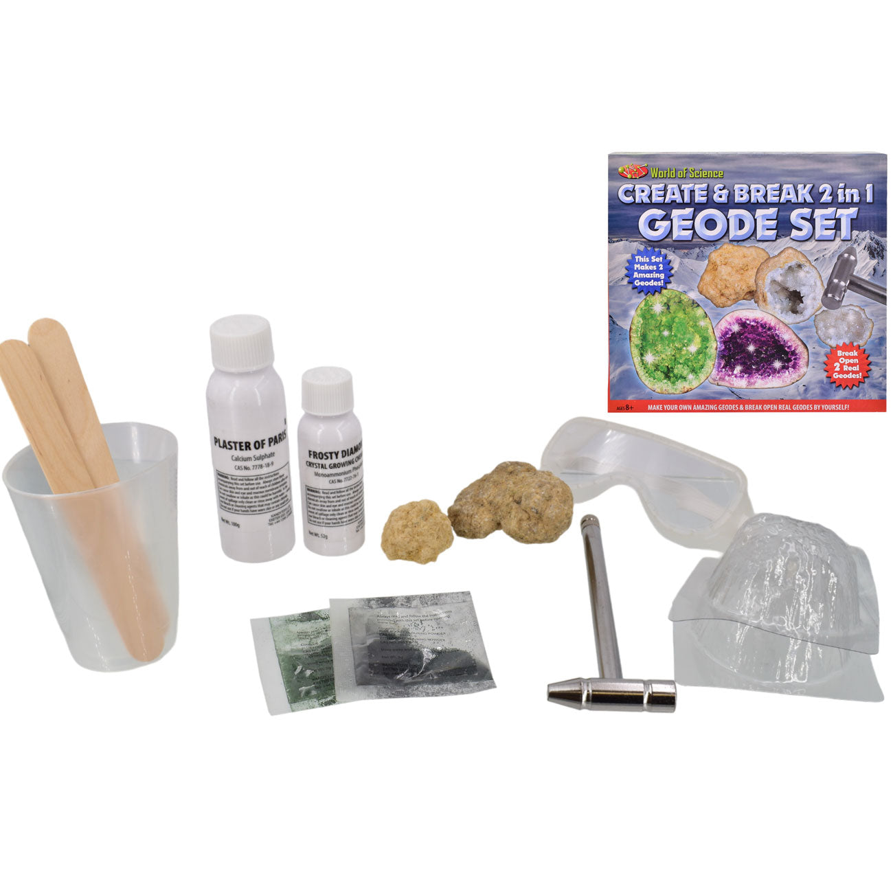 Découvrez la magie : Kit de jeu Crée et casse tes géodes dans une boîte colorée