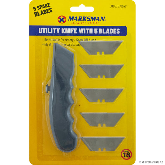 Utility Knife with 5 Spare Blades for Precision Cutting