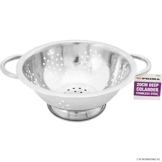 20cm Deep Colander - Stainless Steel with Two Handles