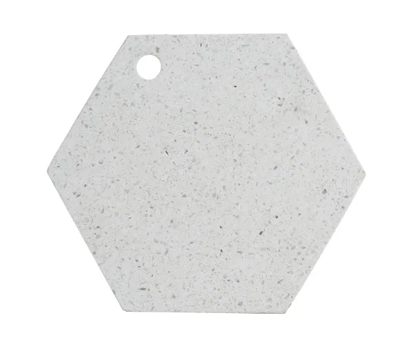 Découvrez l'élégante planche de service hexagonale en terrazzo d'Elements.