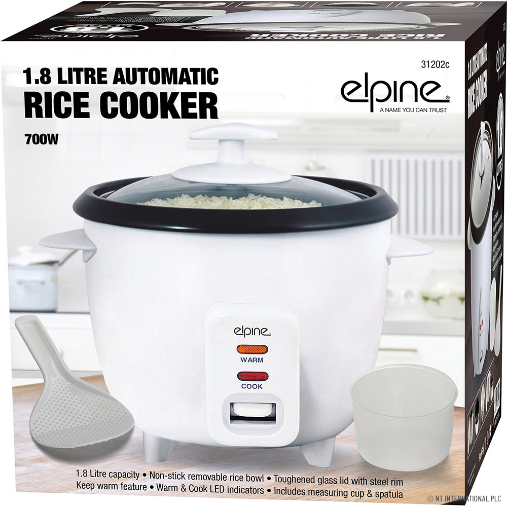 Cuisinez avec notre Cuiseur à Riz 1.8L 700W - Blanc | Achetez le Meilleur Appareil de Cuisine.